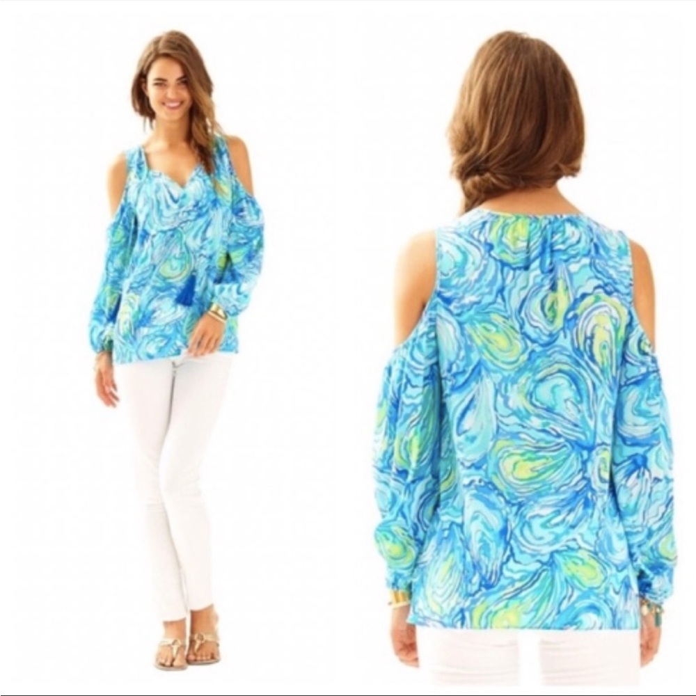 Lilly Pulitzer Cold Shoulder Silk Blouse Top
